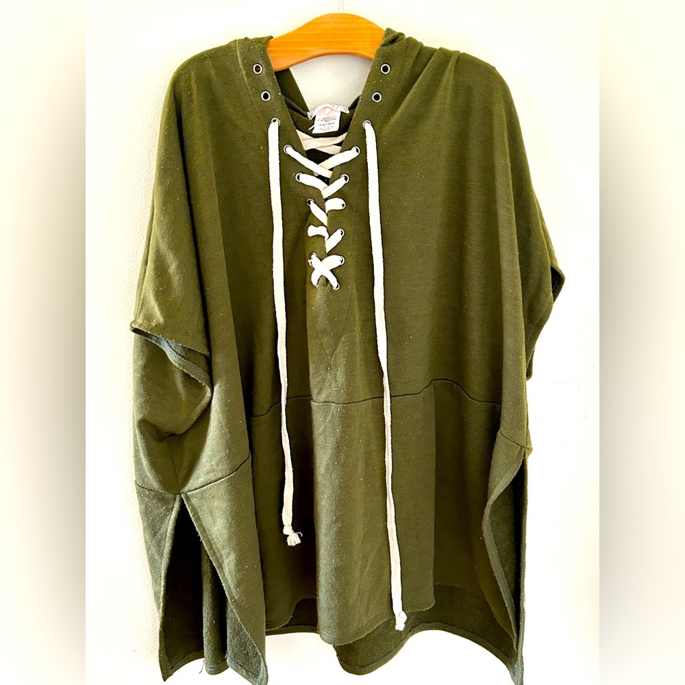 Olive green Free People hooded poncho